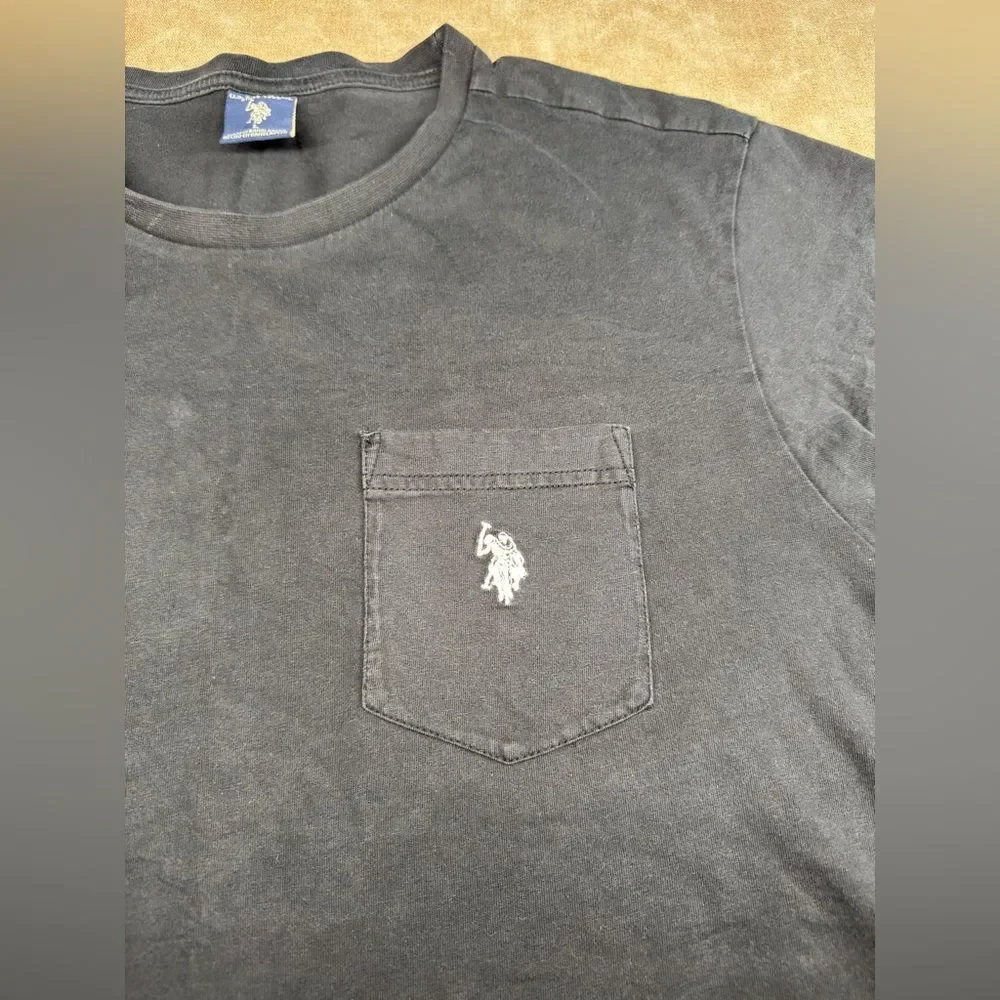 U.S. Polo Assn. T-shirt Men LARGE L Black w Chest Pocket & White Pony Logo - Picture 2 of 4